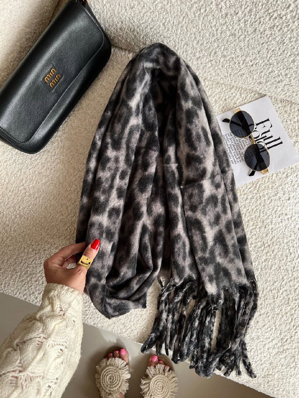 شال پلنگی ریشه دار در سه رنگ